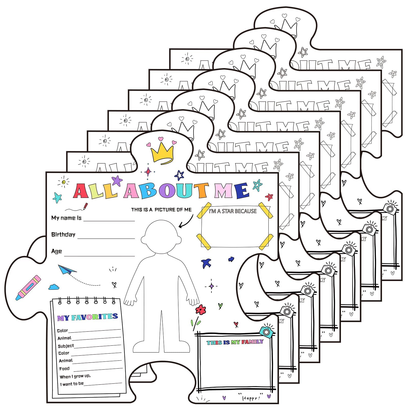 Uyakhom 50 Pcs All About Me Poster - Star Students First Day of School Fill in Craft Display for Kids, Students, Teacher, Classroom, Kindergarten, Elementary School, Preschool