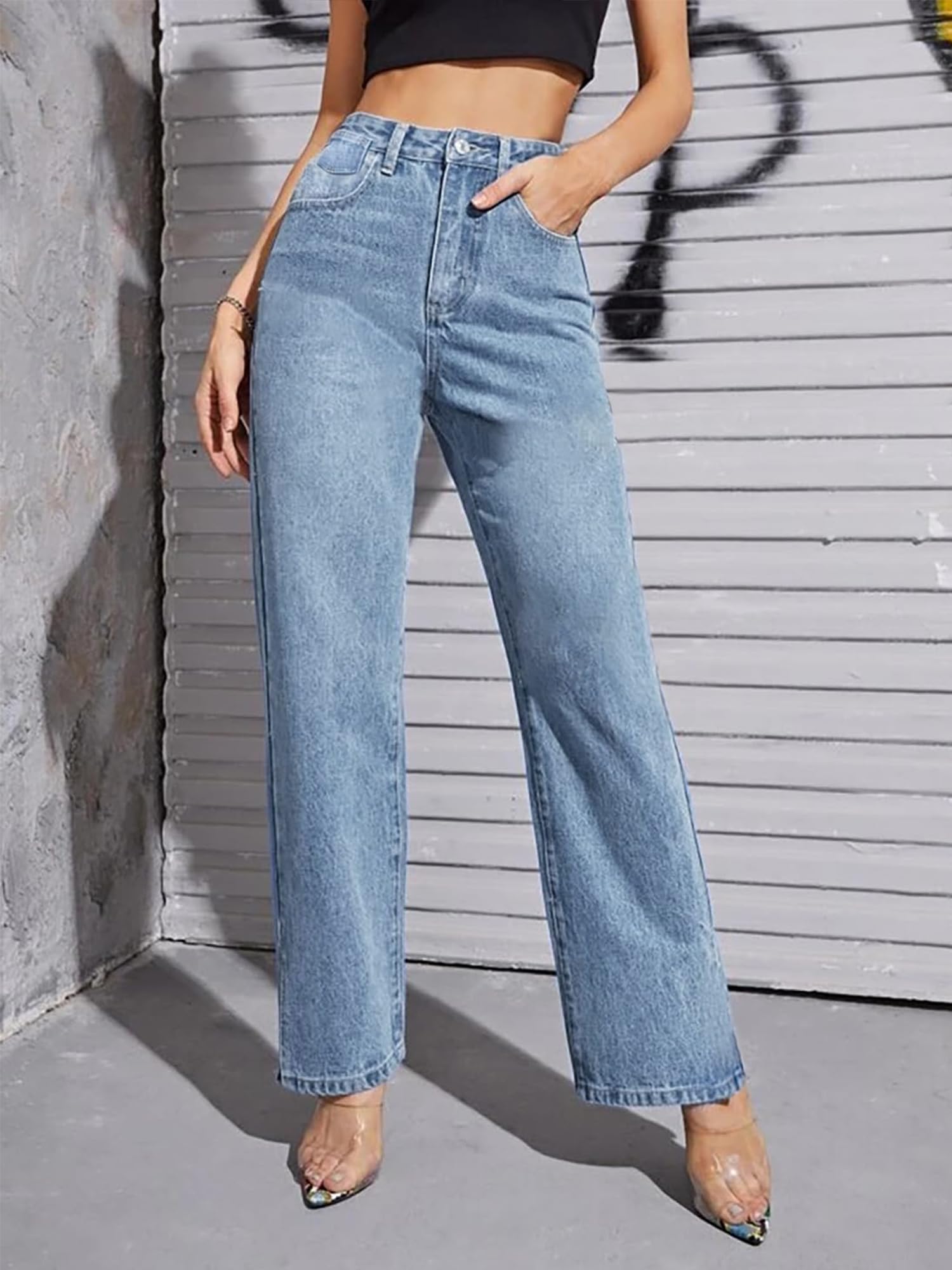 HDLTE Women Wide Leg Jeans High Waist Baggy Jeans for Women Loose Boyfriends Jeans Denim Pants Y2K 90s