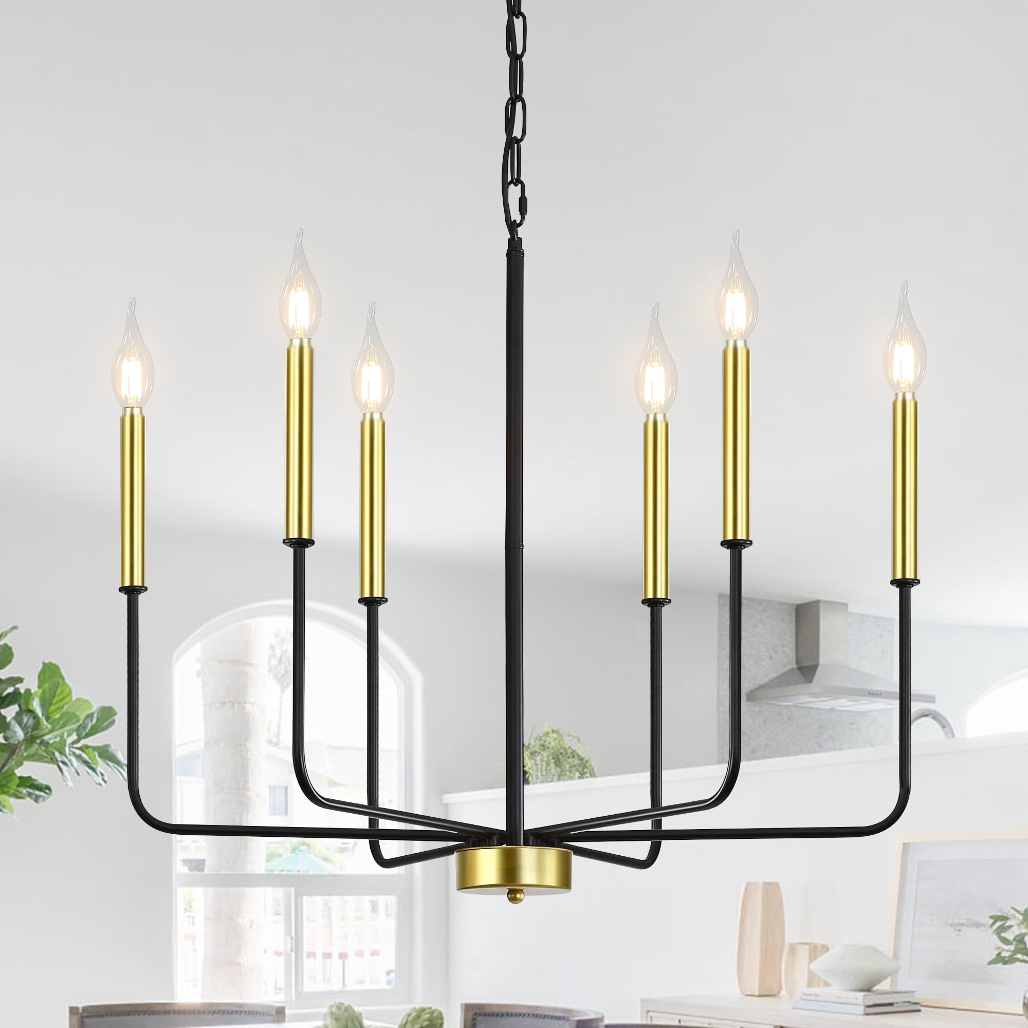 HUMHOLD Modern Black Gold Chandelier for Dining Room, 6-Lights ...