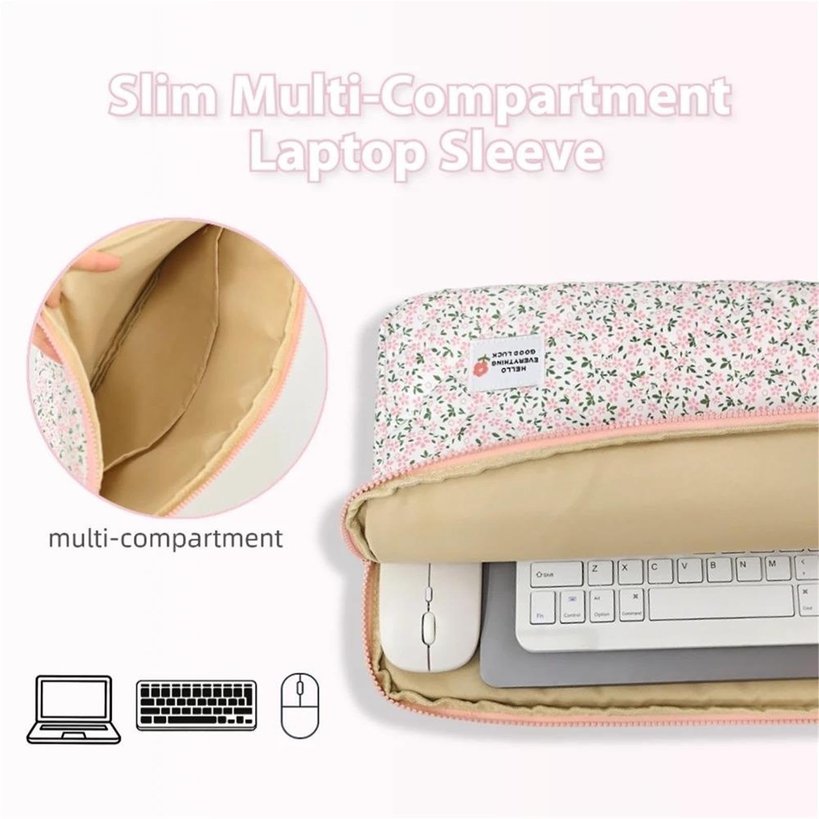 Sac de Protection Floral matelassé avec Pochette for Ordinateur Portable