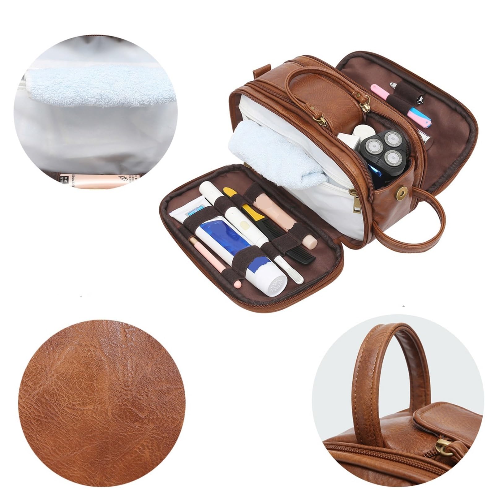 1 Neceser for Hombre, Grande, Resistente al Agua, for Viaje, for Afeitado, Organizador de artículos baño y cosméticos para Mujer(Brown)