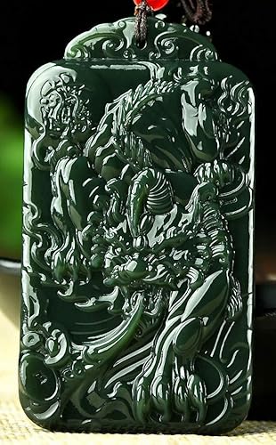 Miniatura 2 de China Natural Hetian Green Jade Nefrita Tallado Unicornio Pixiu Bestia Colgante Amuleto, Piedra