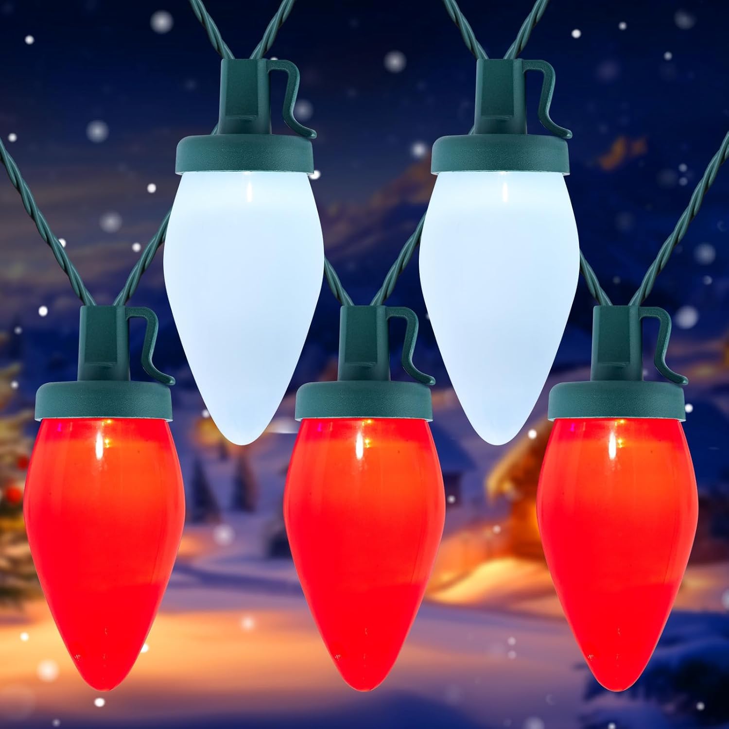 Brightown Luces de Navidad C9 impermeables para exteriores, cadena de luces vintage de 66 pies con 100 bombillas opacas lisas, cadena de luces de