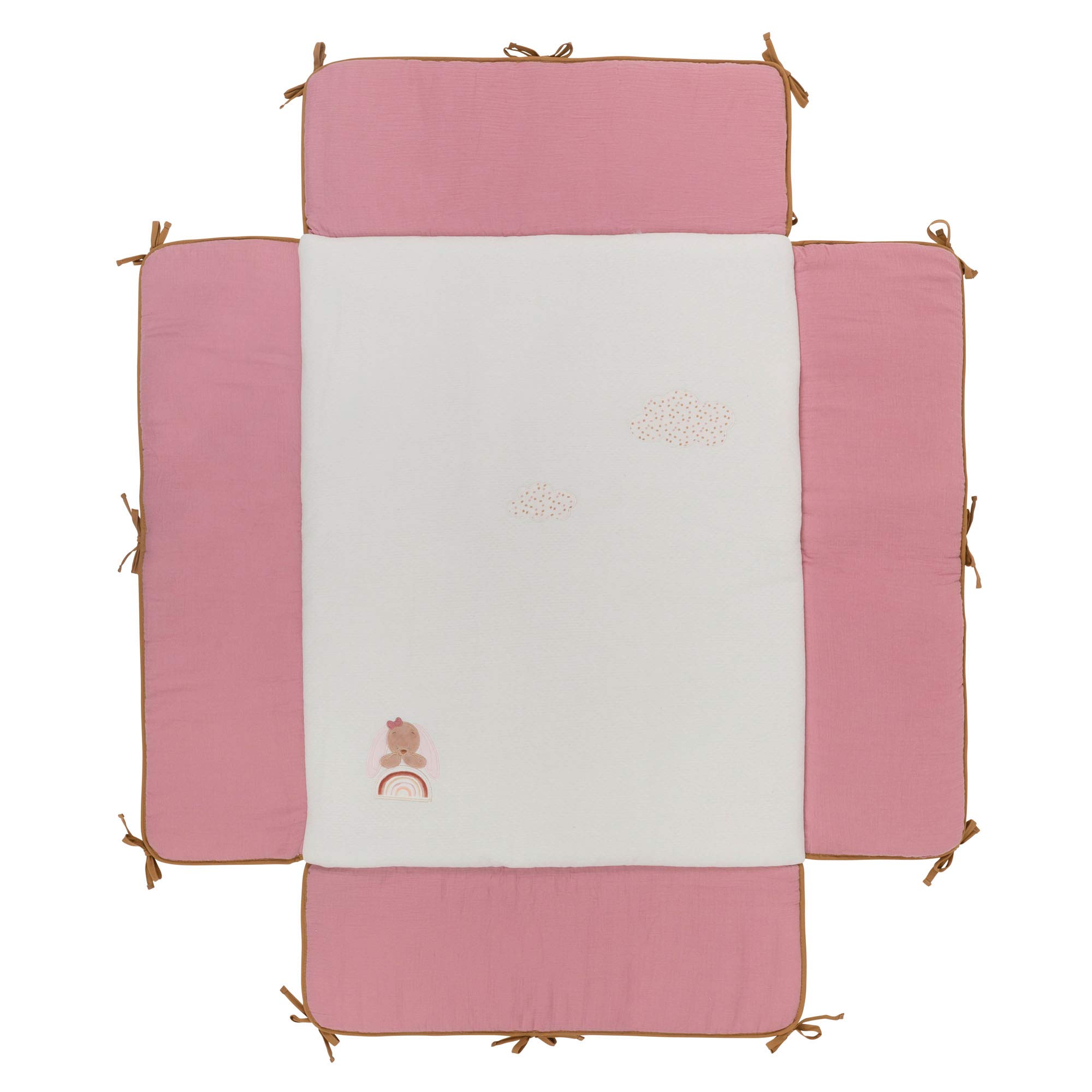 Nattou Tour de Parc avec Rembourrage Latéral Lapine Pauline, 95 x 75 cm, Pauline et Sasha, Vieux Rose/Blanc 244299