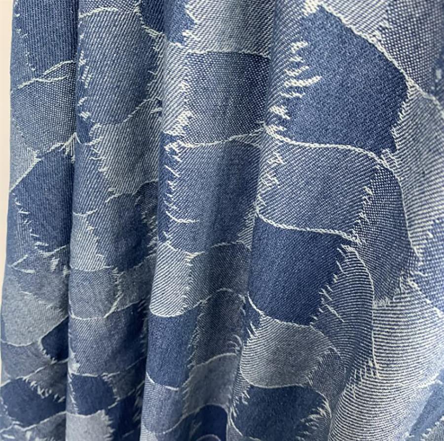 Beautiful Denim fabric pure cotton fabric washed denim Fabric by the meter No bombs Patch lattice Denim Fabric for sewing Jeans Dressmaking T-Shirt Patchwork Clothes 170cm Wide (Color:medium blue) - Image 2