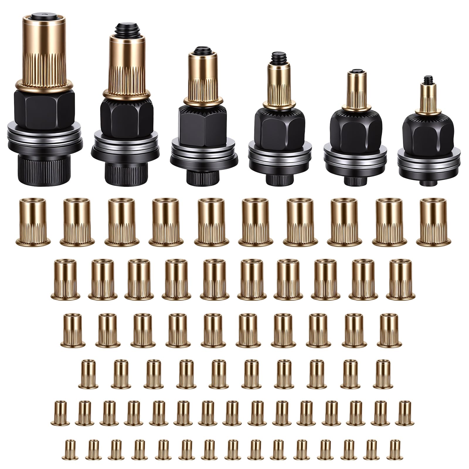 6 Pcs Herramientas para Tuercas Remachables, Alicates para Remaches Roscados con 70 Tuercas M3, M4, M5, M6, M8 y M10, Herramientas Manuales para tuerca remachables