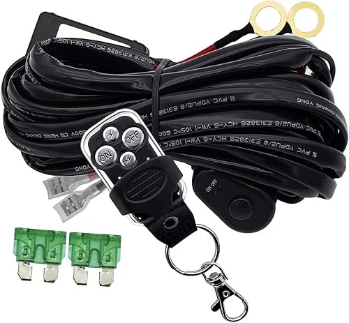 Barra de luces LED, kit de arnés de cableado inalámbrico con control remoto, 1 conductor, interruptor de encendido y apagado de 12 V, fusible de