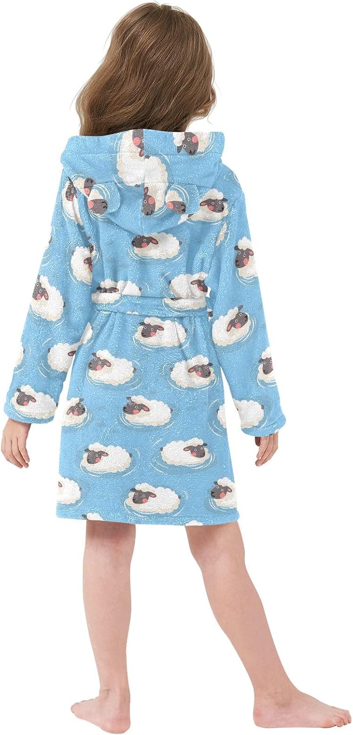Sheep Swimming Toddler Hooded Bathrobe for Boys Girls Soft Plush Bath Towel Robe 2-12 Years