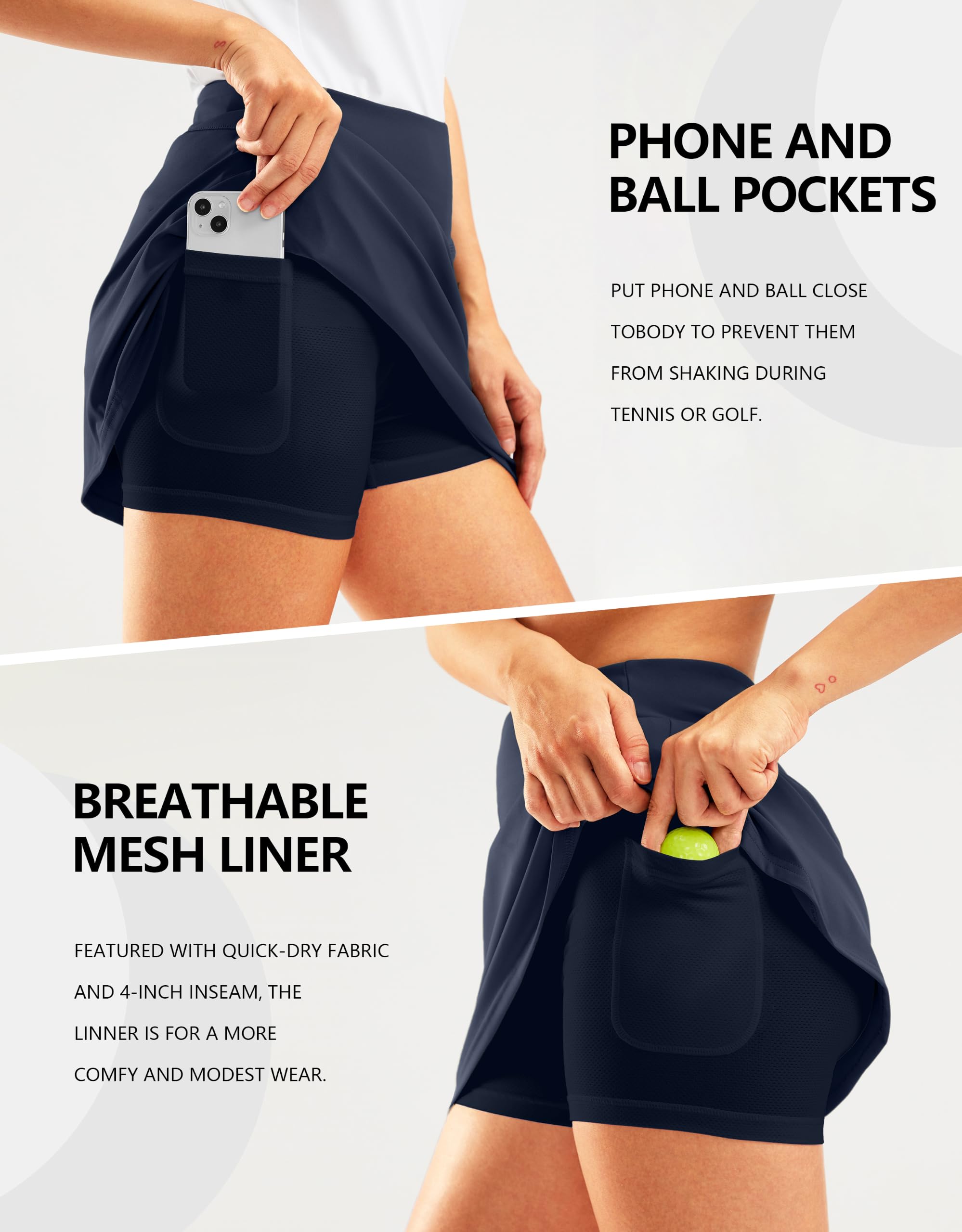 SANTINY Gonne da golf da 40,6 cm per le donne con tasche con cerniera Gonna da tennis a vita alta da donna Gonna atletica