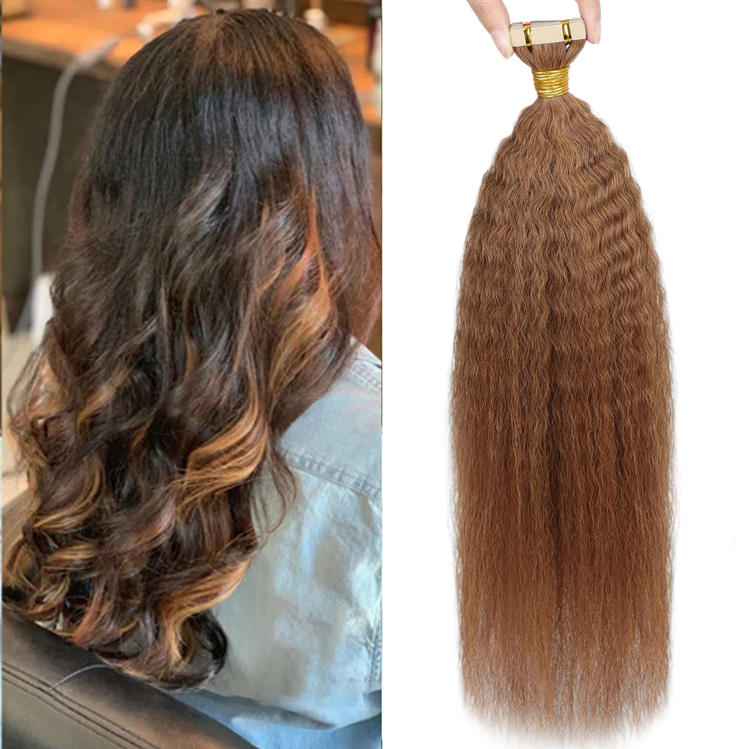 BlondeTape In Hair Extensions Human Hair Black Women Kinky Straight Tape In Hair Extensions Real Human Hair 20pcs/50g #30 Honey Blonde Hair Extensions 16 Inch