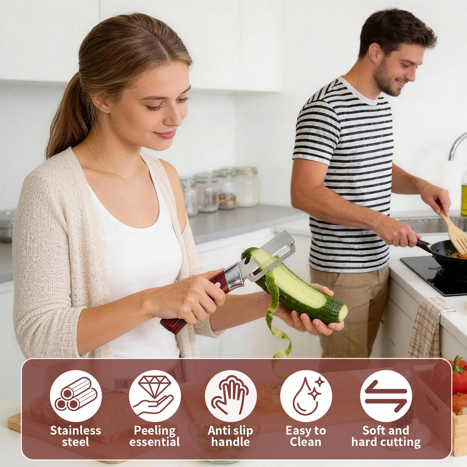 Multifunctional Vegetable Peeler, 2 in 1 Stainless Steel Fruit Veggie Peeler, Handheld Potato Peeler Knife with Bottle Opener Kitchen Tool for Peeling Carrrot Pineapple Pumpkin Papaya(2 Pack) — view 7