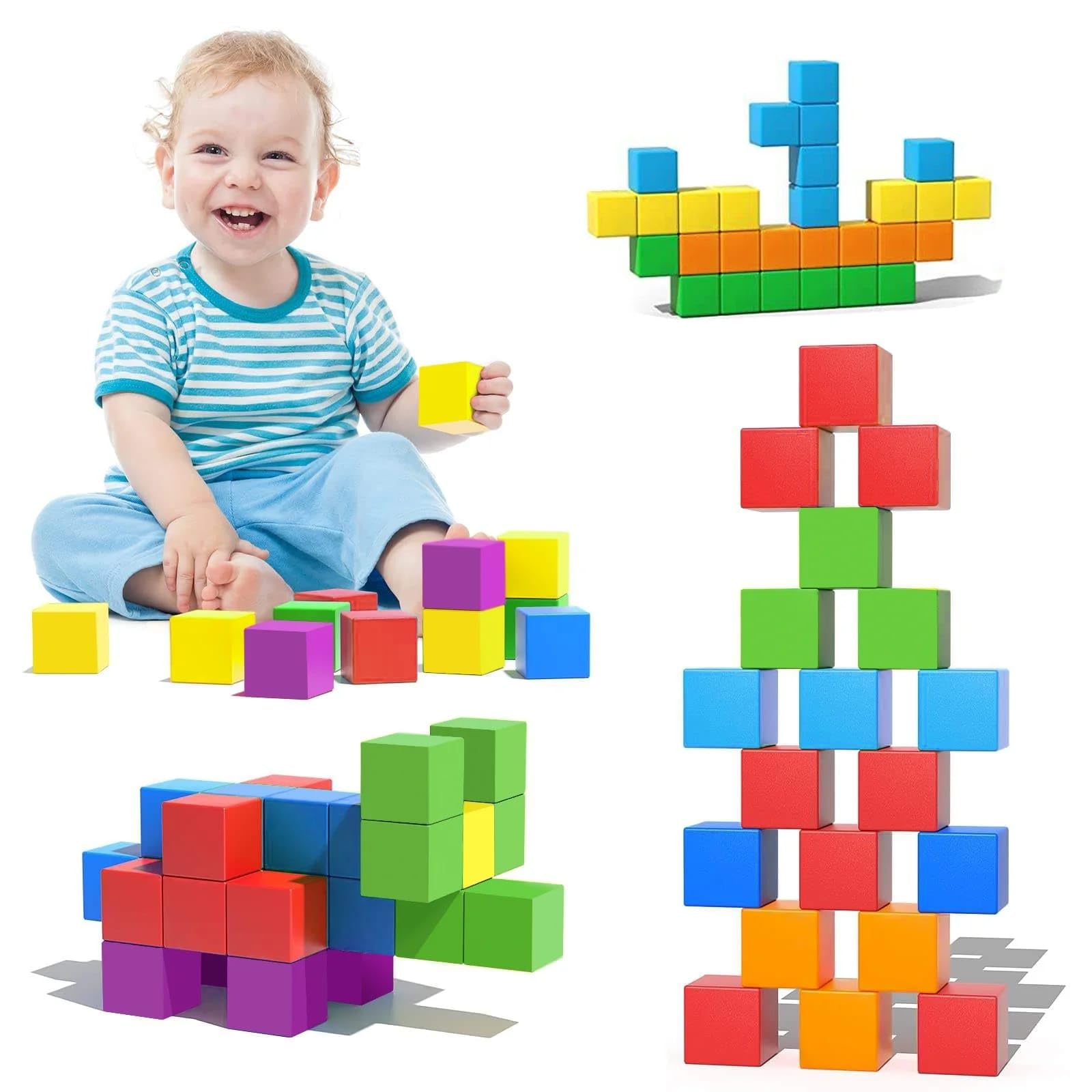 Magplayer Bloques Cubos Magnéticos de Construcción Stem Juguete Educativo para Niños y Niñas Set de 32 Cubos de 3.3 cm Juego Regalo para Cualquier Ocasión Blocks Magneticos