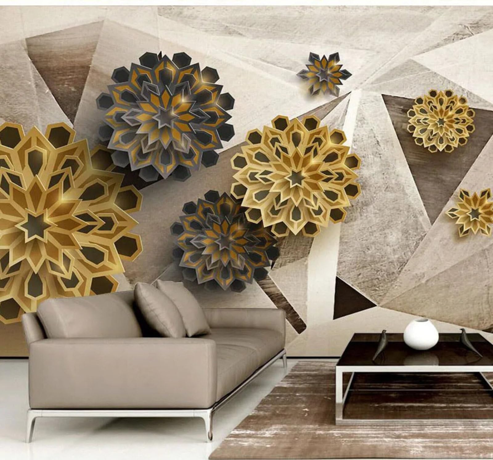 Retro Geometric Creative Floral Art 3D Wallpaper Easy Install Feature Office Living Room Sofa Bedroom TV Background Wall Decoration-350cm×256cm