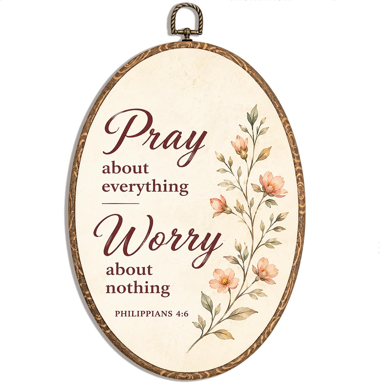 Elegant Christian Art Wall Decor, Rustic Pray About Everything Hanging Sign
