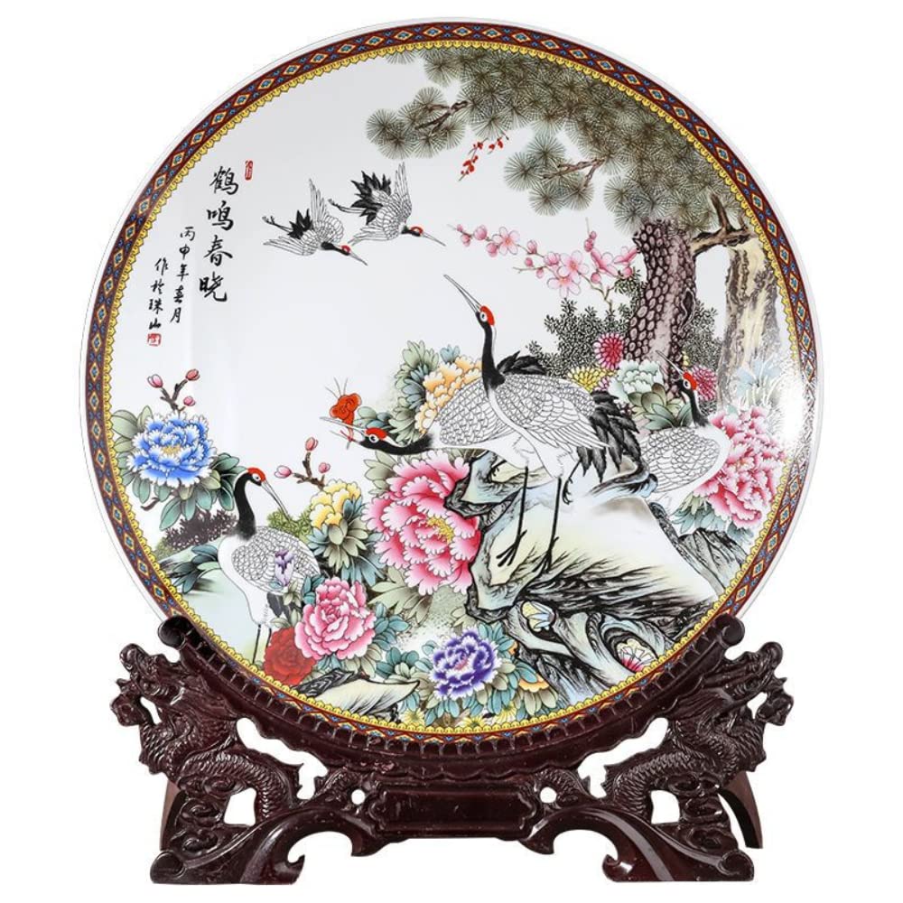 bnjlSDATwr tabletop ornament， Chinese Decorative Ceramic Plates, Ceramics Hanging, Cera 25cm Jingdezhen Porcelain Crane