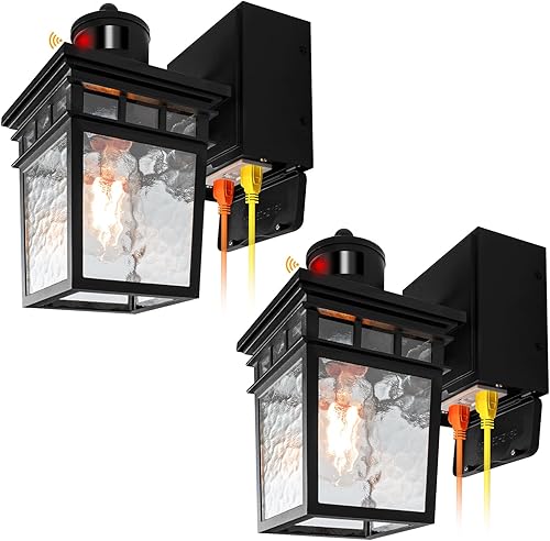 Miniatura 8 de Paquete de 2 Luces de Porche para Exteriores con Toma GFCI - 3 Modos de Iluminación Lámpara Exterior, Sensor de Movimiento de Anochecer a Amanecer