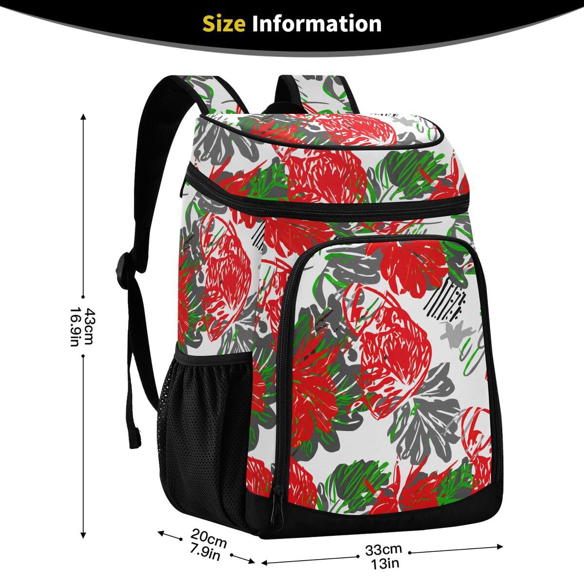 Abstract Flower Sketch White Cooler Backpack Leakproof Insulated Lunch Cooler Bag 30 Cans Camping Backpacks for Beach Picnic Road Trip