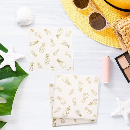 Miniatura 4 de Outus Servilletas de cóctel de piña de 5 x 5 pulgadas, servilletas de papel de piña de verano desechables con estampado dorado para bebidas,