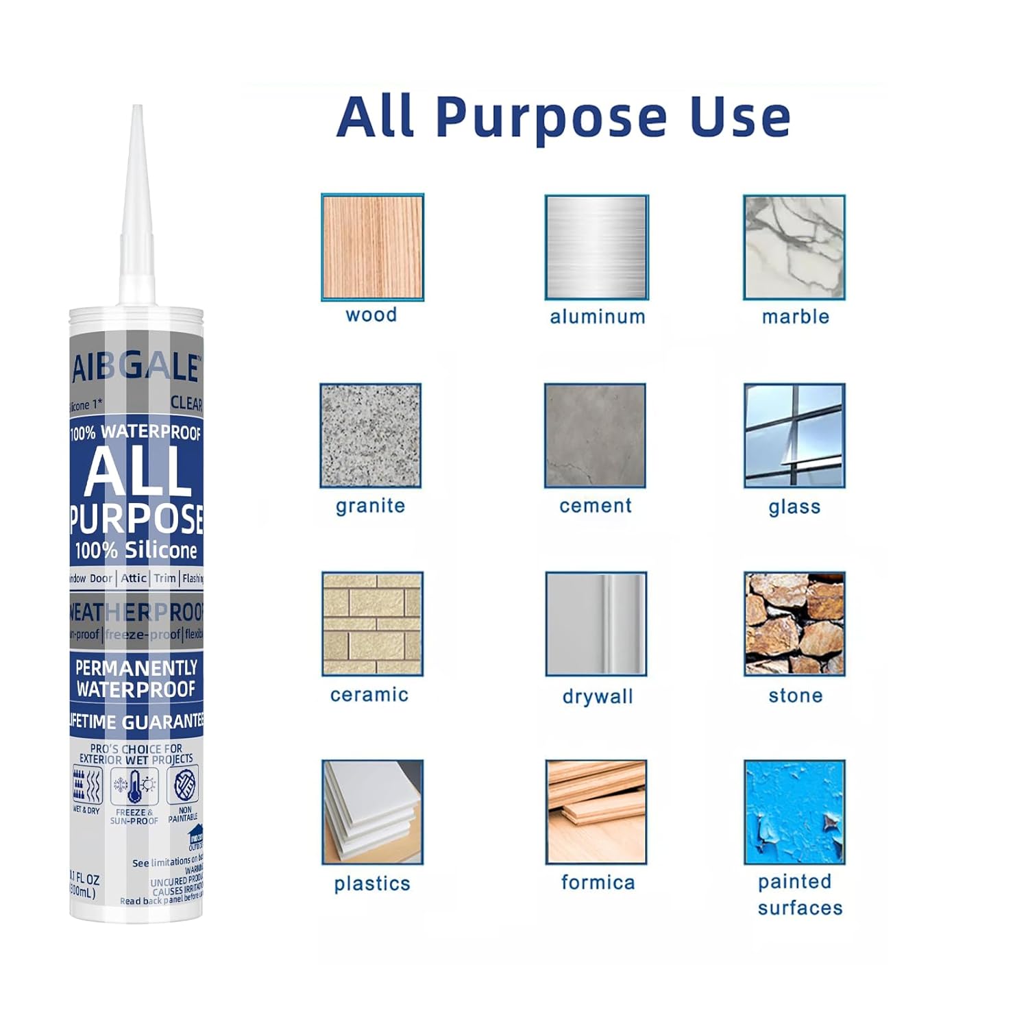 12 Pack of Clear Silicone Sealant, All-Purpose 100% Waterproof Silicone Caulk - 10.1 oz Cartridge, Adhesive Caulking Tool for Indoor & Outdoor Windows, Aquarium, Bathroom Auto Leak Seal (12)