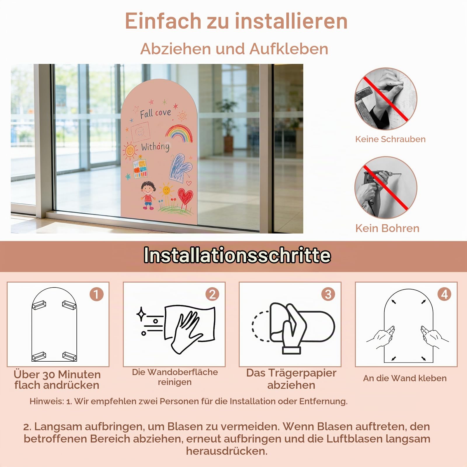 Magnetische selbstklebende Tafelfolie mit Zubehör, 120x60 cm, Rosa | Abwischbare Magnettafel für Schule & Büro, inkl. Kreide, Magnete & Mikrofasertuch –selbstklebende schwarze Wandtafel