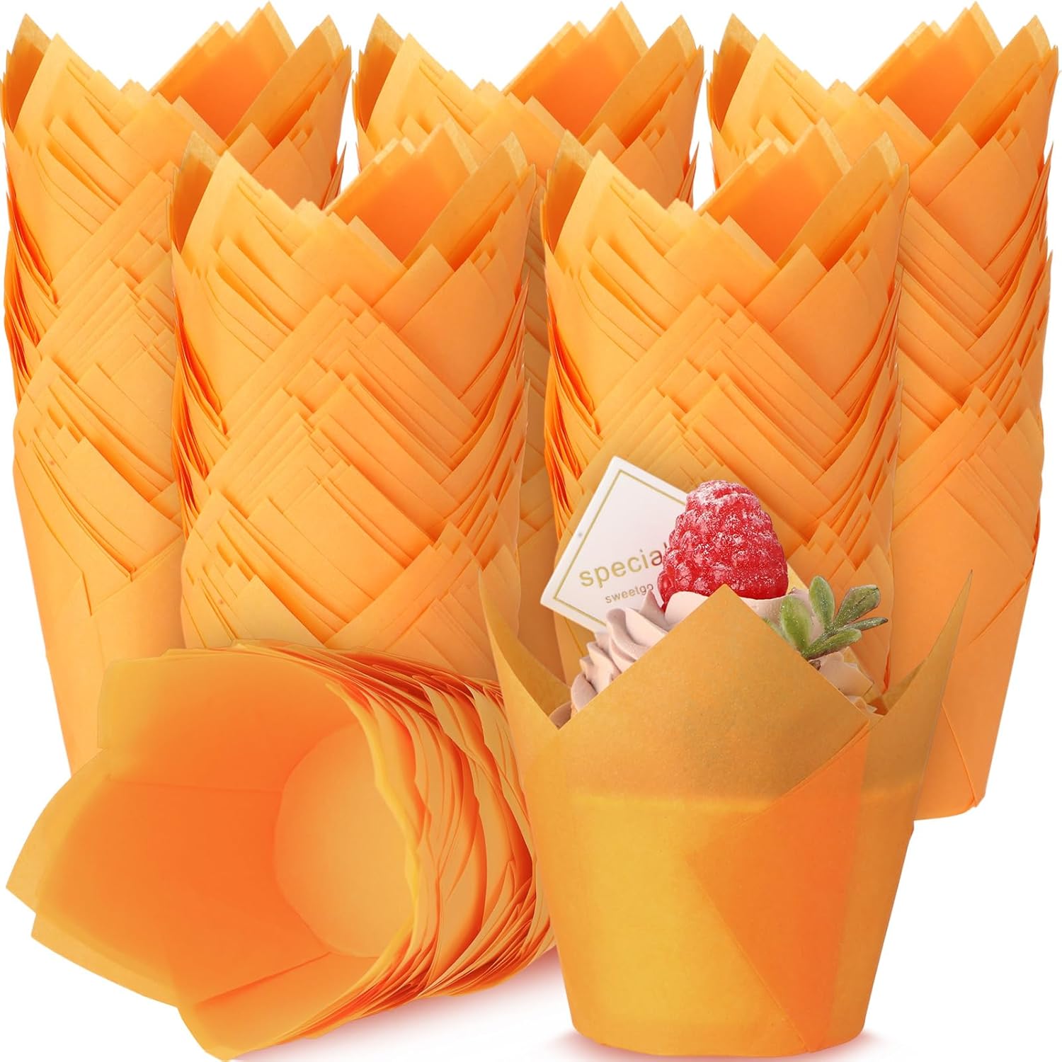 Tulip Cupcake Liners for Baking Muffin Liners Printed Baking Cups Holders Greaseproof Wrappers Decoration for Cupcake Bouquet Birthday Party Wedding Bride Shower
