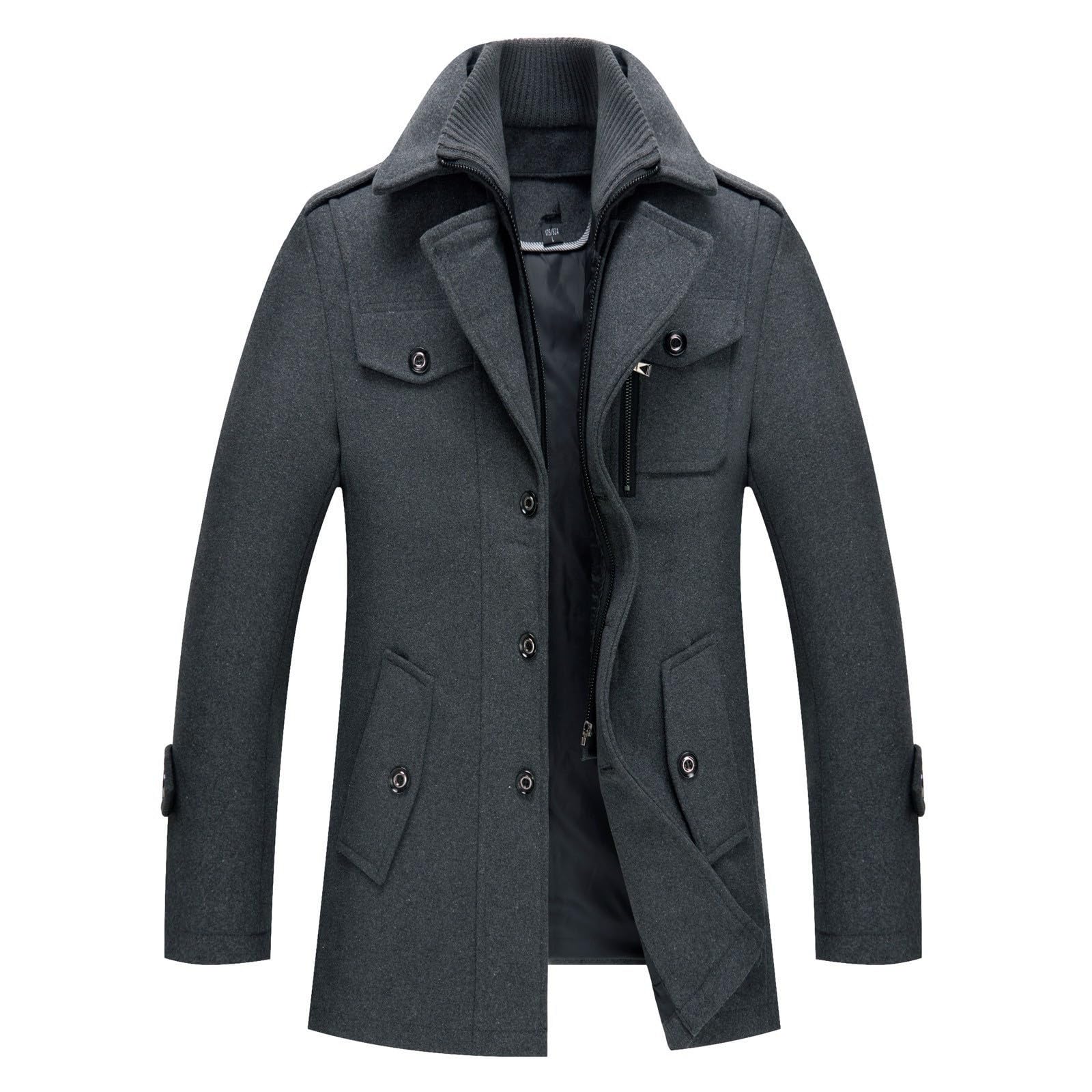 Generisch Mantel Herren Wintermantel aus Wolle für Freizeit und Business Coat Wolljacke mit Langschnitt Wollmantel Lang Warme Winterjacke Elegant als Trenchcoat