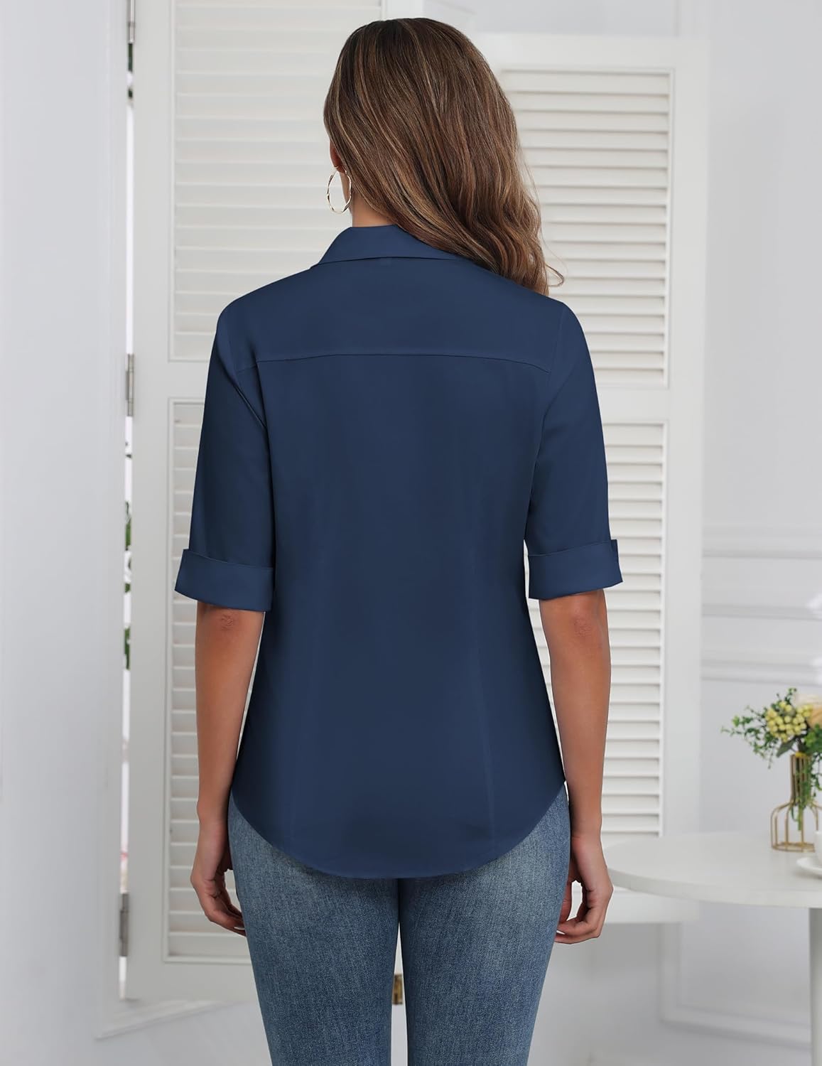 Zeagoo Womens Button Down Shirts 3/4 Sleeve Dress Blouses Business Casual Collared Oxford Tops - Image 3