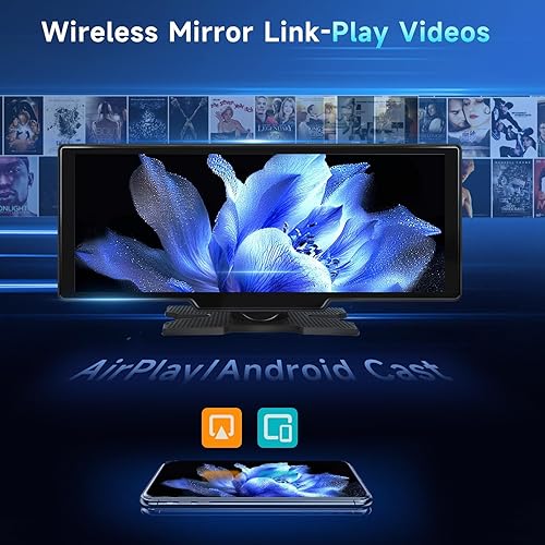 Miniatura 7 de Podofo Estéreo inalámbrico CarPlay de 10.26 pulgadas con cámara de respaldo de 1080P, radio portátil para automóvil con Android Auto inalámbrico,