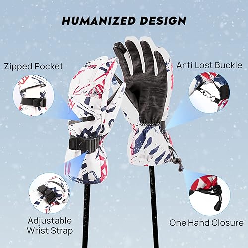 Vista 6 de ATERCEL Ski Gloves Men Women Waterproof, 2022 Updated Touchscreen Snow Gloves, Snowboard Gloves for Cold Weather
