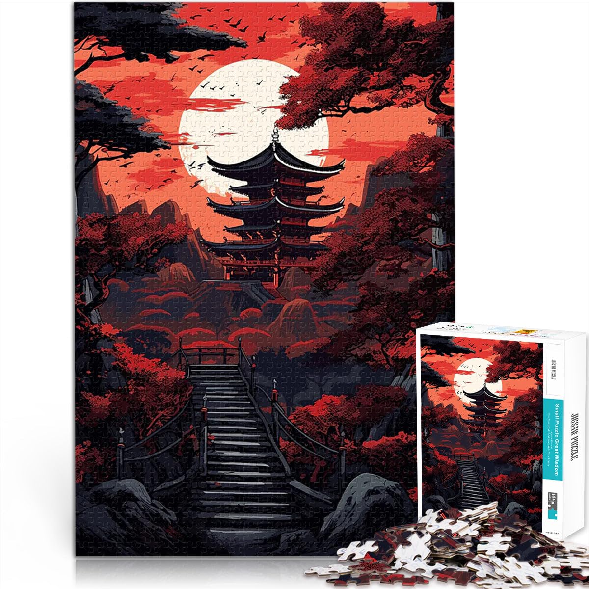 Jigsaw Puzzles 1000 Piece for Adults Japanese Red Black Art Staycation: Zeit totschlagen Perfekte Dekoration52x38cm — image 1