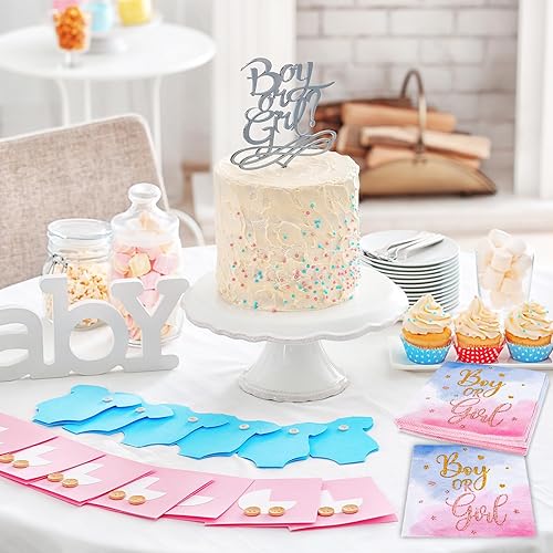Miniatura 5 de AnyDesign - 80 servilletas de papel desechables para revelación de género para niños o niñas, servilletas decorativas de acuarela azul y rosa para