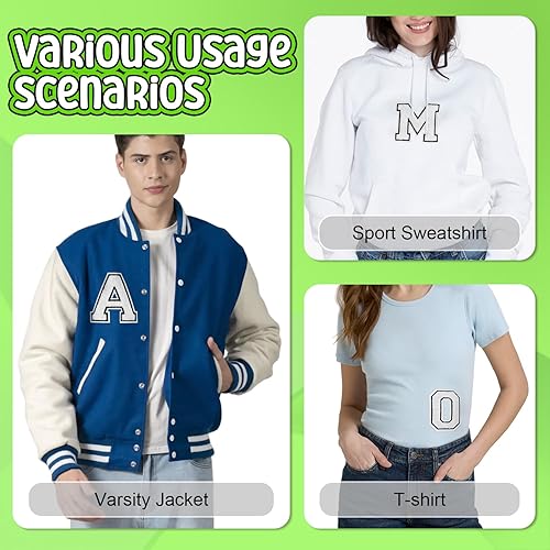 Miniatura 4 de Parches de letras deportivas de felpilla blanca de 4-12" para chaquetas, parches termo-adhesivos para ropa (blanco-W)