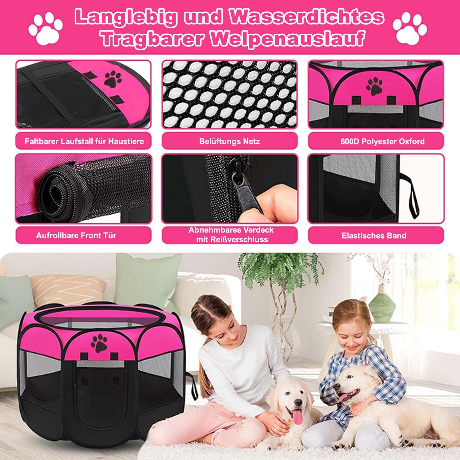 Beccucciolo portatile, per cani, pieghevole, per casa, cuccioli, telo impermeabile Oxford per cani, gatti, conigli, 74 x 74 x 43 cm (blu)