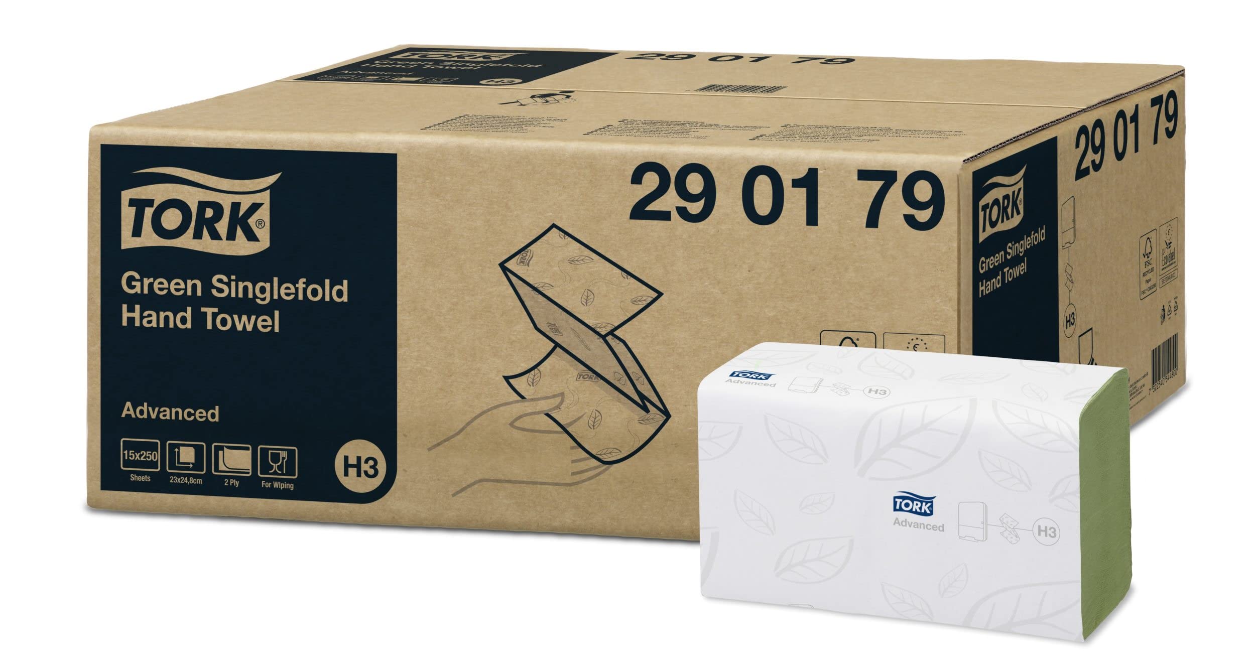 Tork Falthandtuch H3, 25x23 cm, 15x250 Stück, grün