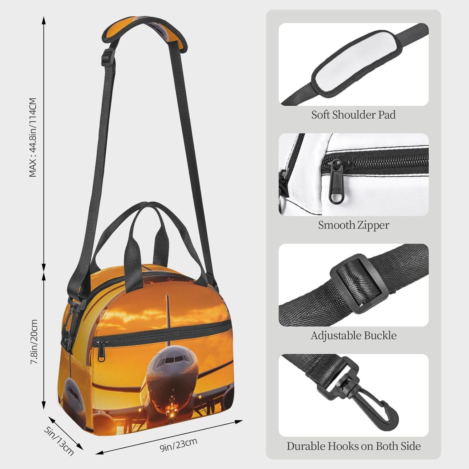 Aircraft Plane at Sunset Print Reusable Lunch Bag Insulated Lunch Boxes for Office Work Picnic Tote Bag Adjustable