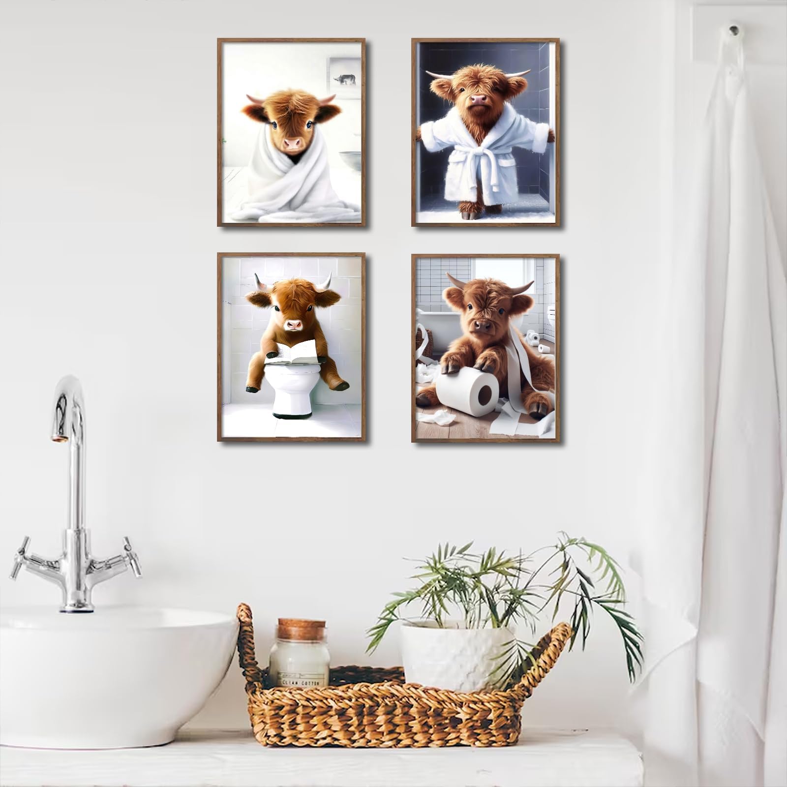 MINI ZOZI Kuh Leinwandbilder Set – 6 Stück, 20,3x25,4 Cm, Bauernhaus Deko Für Bad