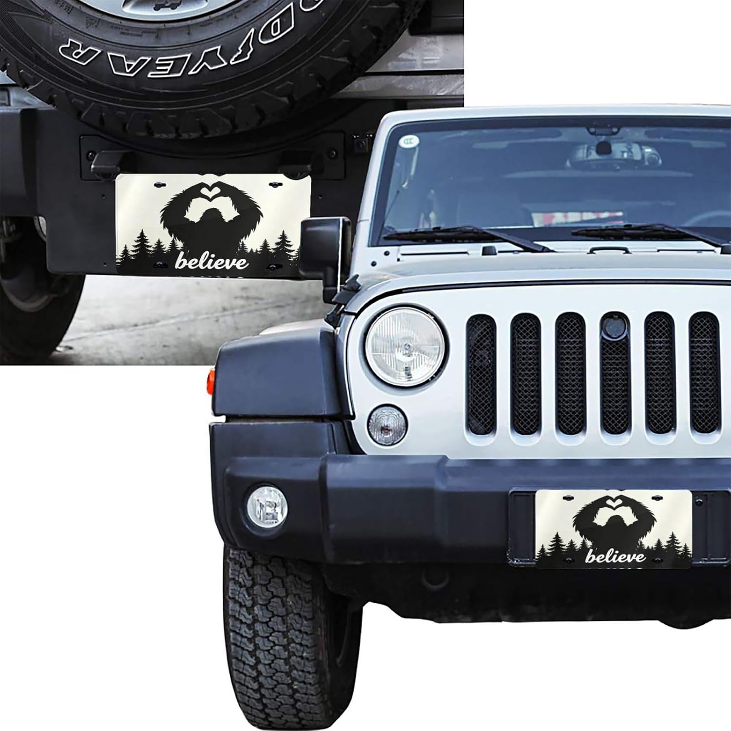 Bigfoot Forest Heart Front License Plate Car Decorative License Plates Aluminum Metal Decor Accessory Novelty Vanity Tag Cover with 4 Holes for Men Women 6" X 12"