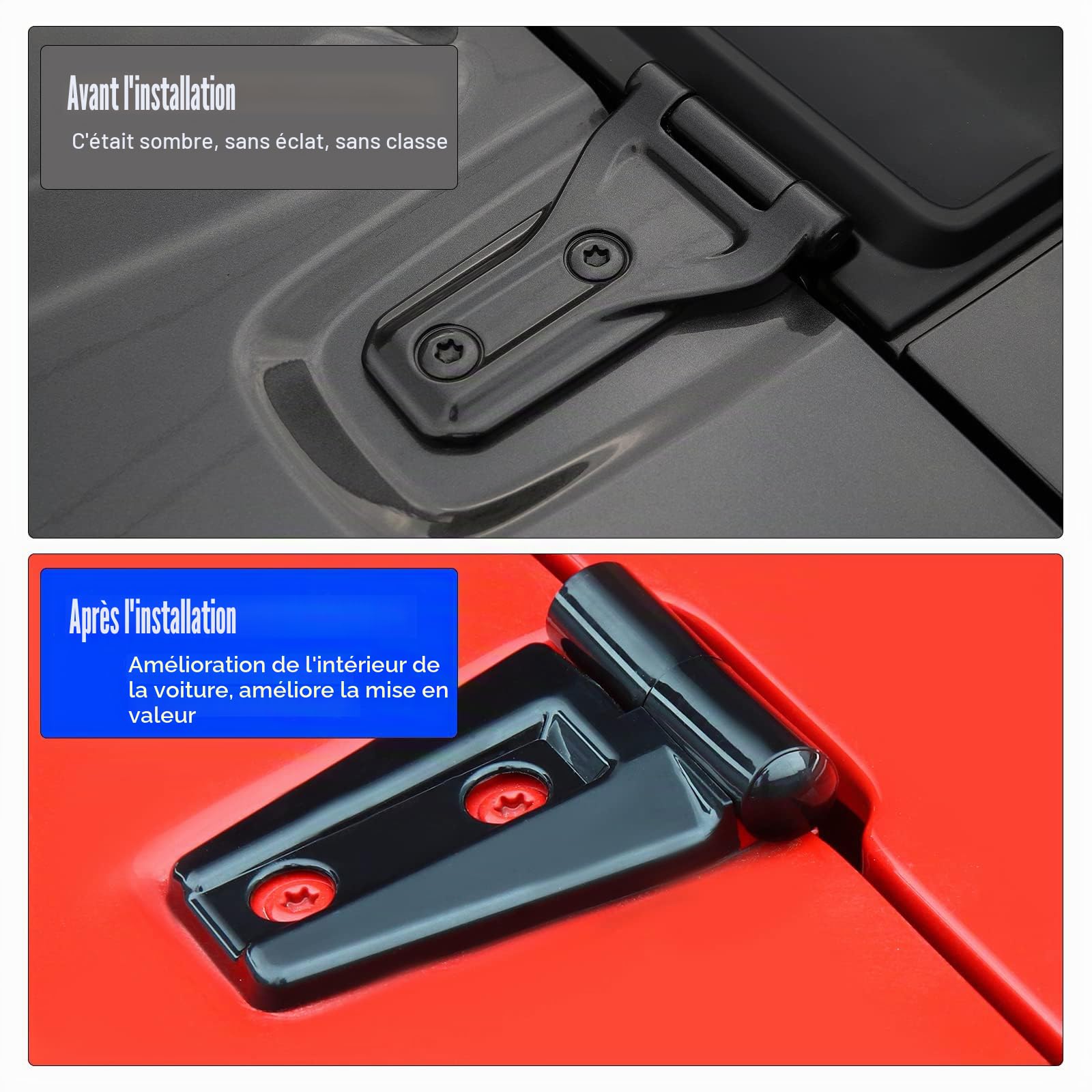 Unifizz Lot de 2 protections de charnière de capot pour Jeep Wrangler JK & Unlimited 2007-2018 Noir