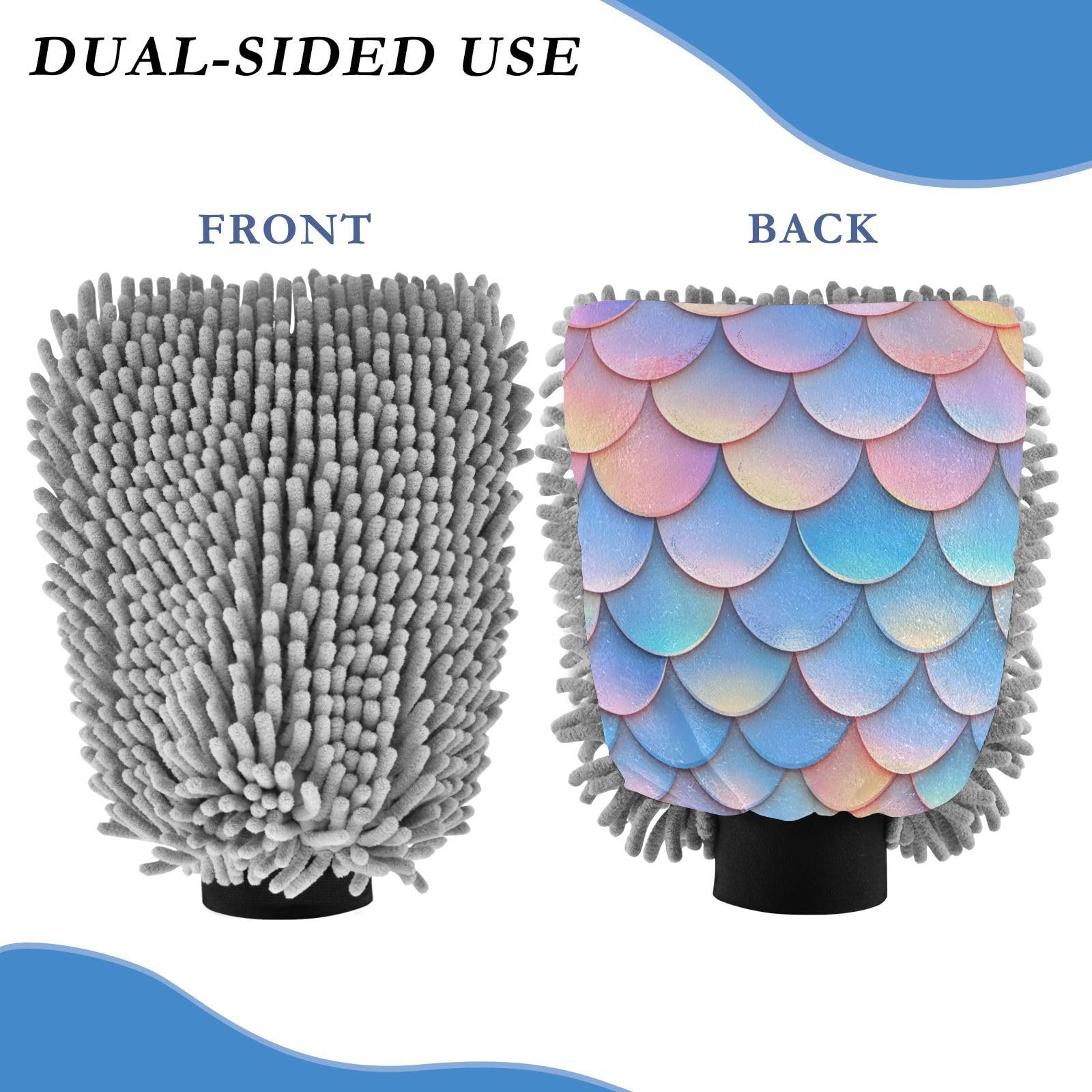 IOACIY Absorbent Microfiber Car Wash Drying Mitts, 2 Pack, Scratch-Free & Lint-Free, Rich Foam, Highly Absorbent, Double Sided, Wash Mitt Perfect for Car Washing, L, Fish Scale Pattern