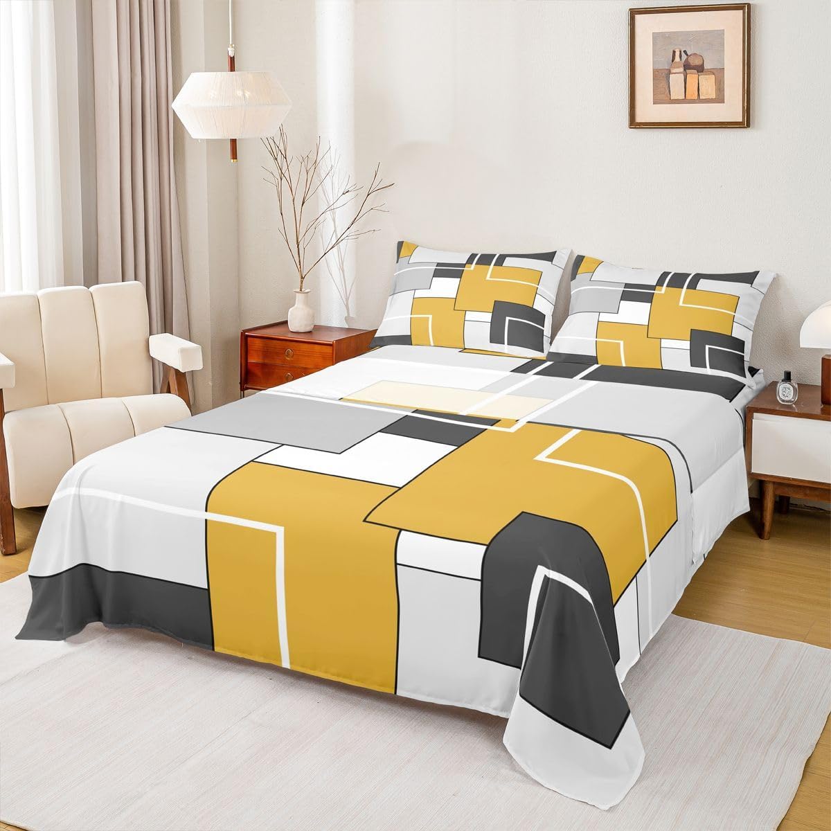 Erosebridal Gold Modern Fitted Sheet Full Size for Kids Teens