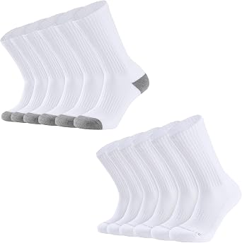 CLOSEMATE 6 Pairs Mens Athletic Crew Socks and 6 Pairs Mens Cushioned Crew Socks US Mens Size 9-12