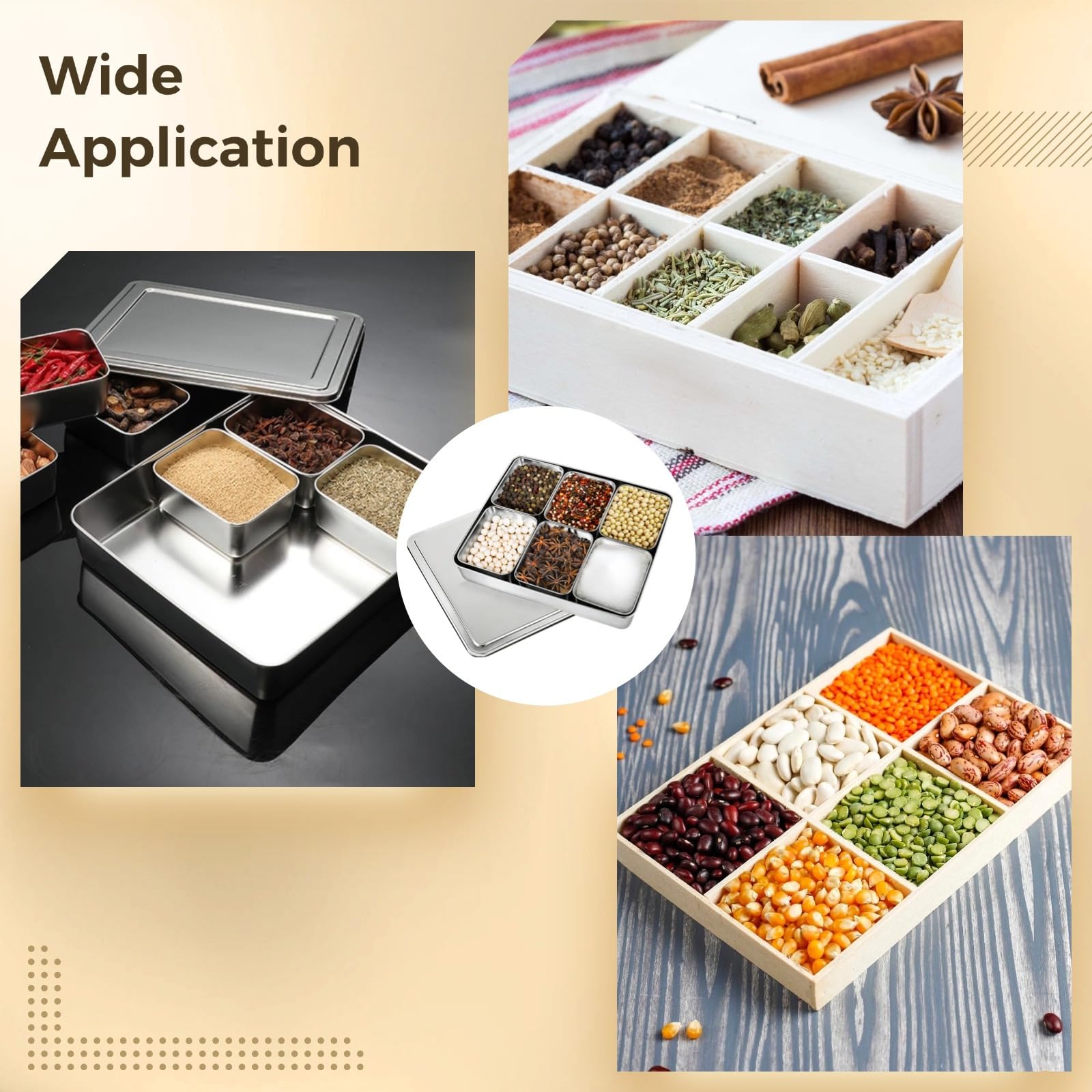 Gewürzbox aus Edelstahl 304 mit mehreren Fächern, japanischer Stil, Organizer für Gewürze, ideal für Küchen und gewerbliche Nutzung