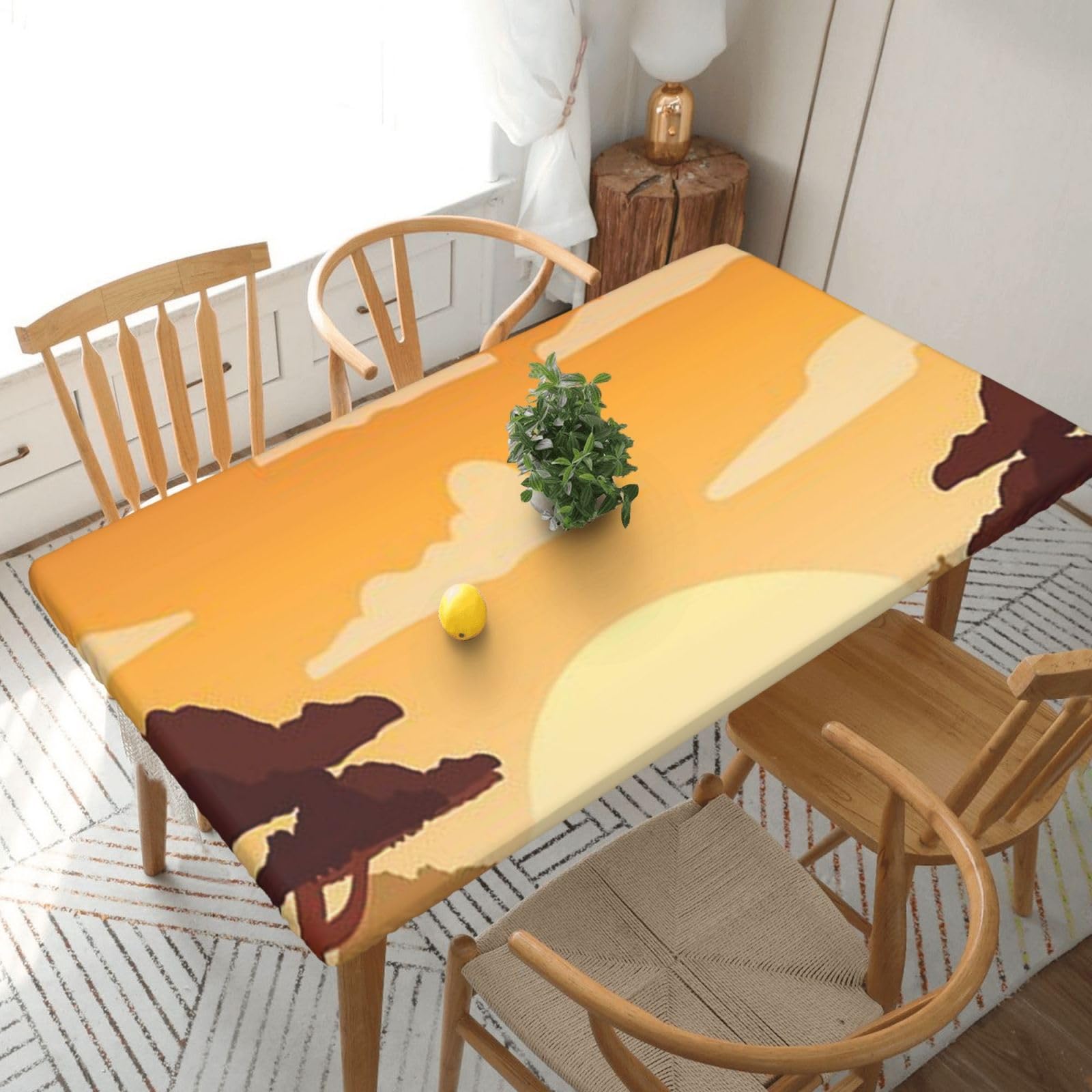 BNVSADC Elephant and Giraffe in The Sunset Printed 5FT Tablecloth Polyester Kitchen Water Resistant Table Cloth Dining Table Decoration Table Covers, 152x76 CM