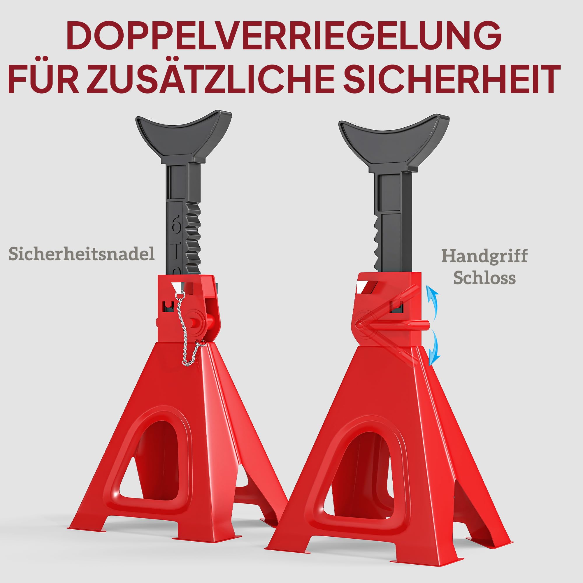 HOMCOM Cavalletti di sostegno 6 tonnellate portata 2 pezzi supporto asse inclusi 2 fermapiastre 13 livelli di altezza regolabile da 375 mm a 592 mm cavalletti per auto cricco sollevatore per officina