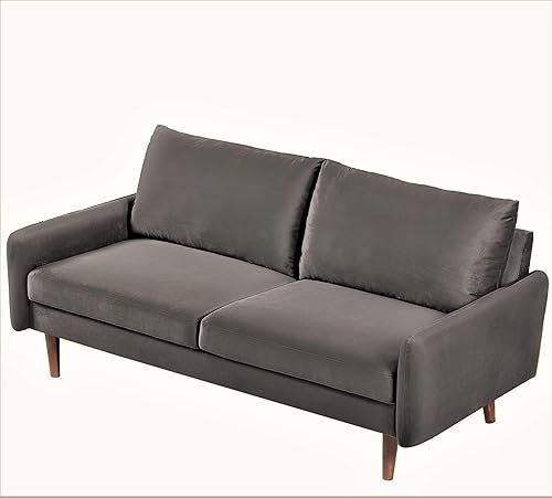 Miniatura 6 de Kent - Sofá de terciopelo para salas de estar modernas y espacios compactos, cómodo sofá de 3 plazas, muebles de estudio con diseño elegante, gris