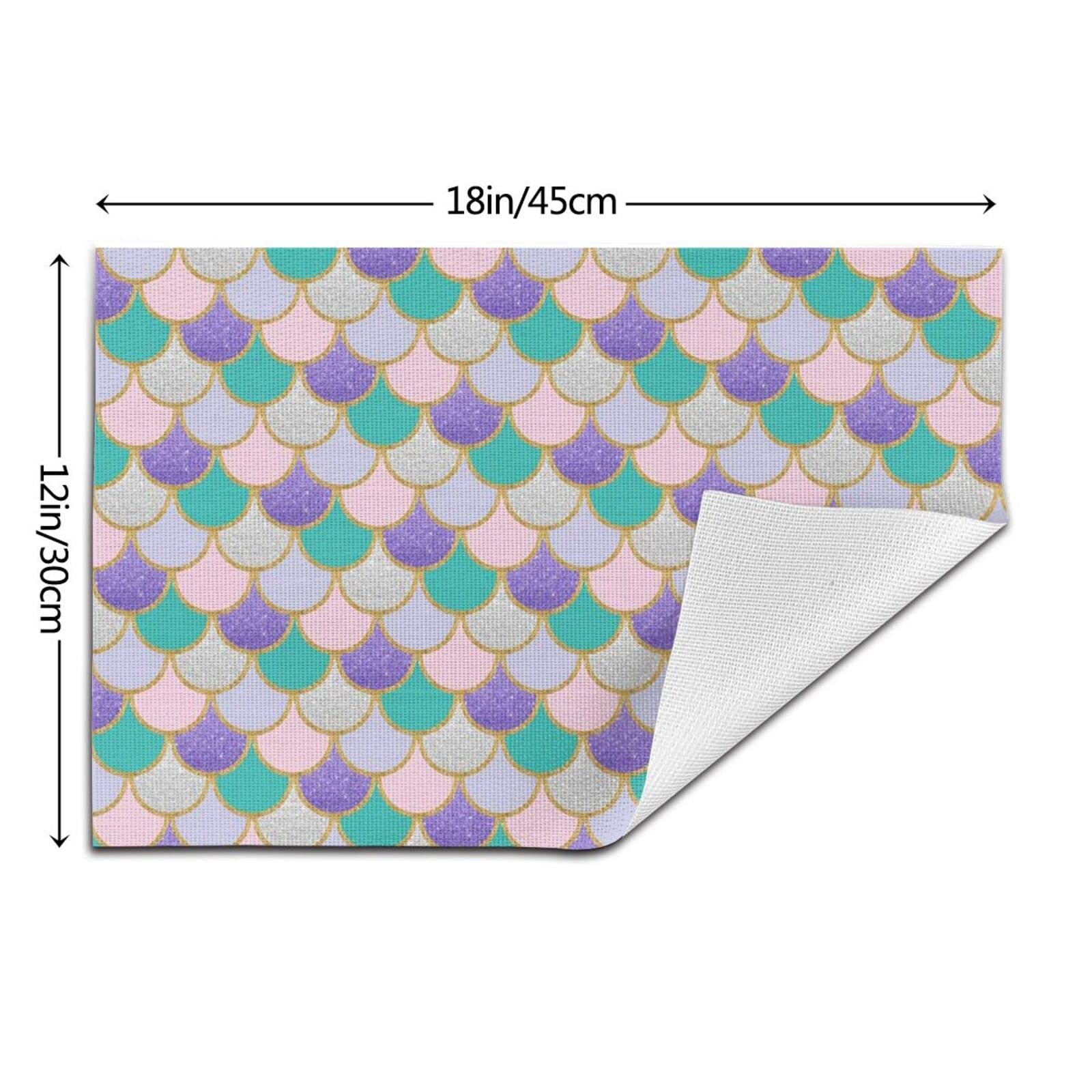 Tovaglietta a forma di sirena con stampa a squame da 40 cm x 30 cm resistente al calore antiscivolo in PVC per cucina, sala da pranzo e tavolo accessori decorativi