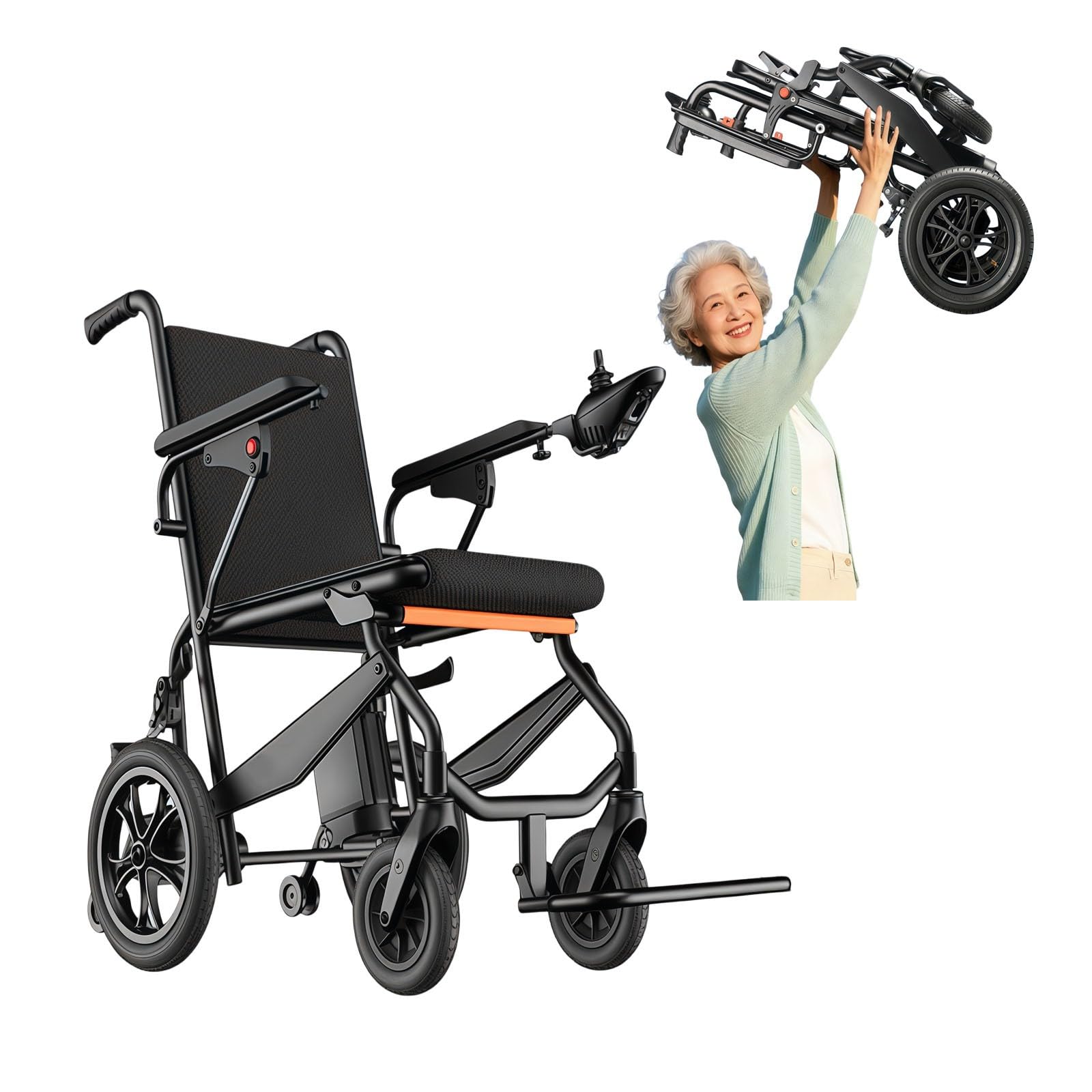 Sedia A Rotelle Elettrica Pieghevole In，Alluminio Sedia A Rotelle Elettrica Pieghevole Automatica，Leggera, Pieghevole，Cuscinetti Morbidi Rimovibili，Compatibile Con Viaggi In Aereo