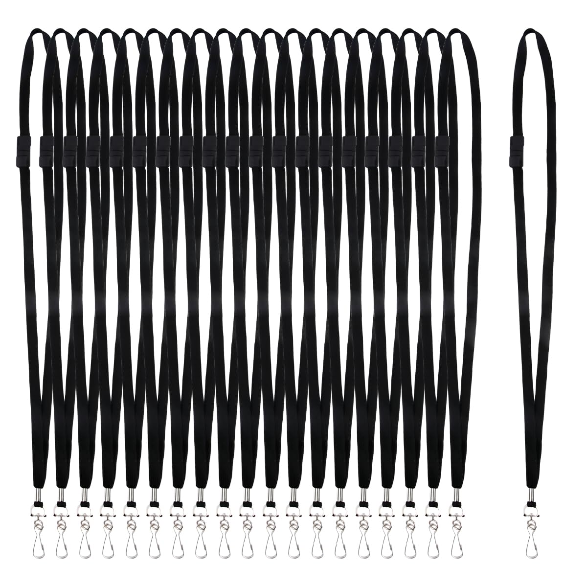 BATINO 50Pcs Black Breakaway Lanyard with J-Hook Bulk Flat Lanyards Neck Lanyard Strap for Name tag ID Badges Lanyards Safety Black Personalised Lanyar ds Neck Flat Premium Breakaway Badge Lanyar d