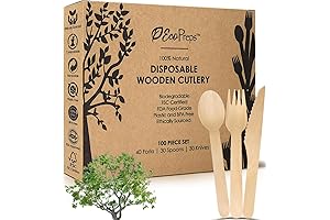 Eco-Friendly Compostable Wooden Cutlery Set: Natural, Biodegradable Utensils for Adults