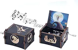 Keast Caixa de música com manivela, madeira vintage O Estranho Mundo de Jack Caixa de música de madeira com manivela de toque melodia Feliz Natal, para filha do pai mãe